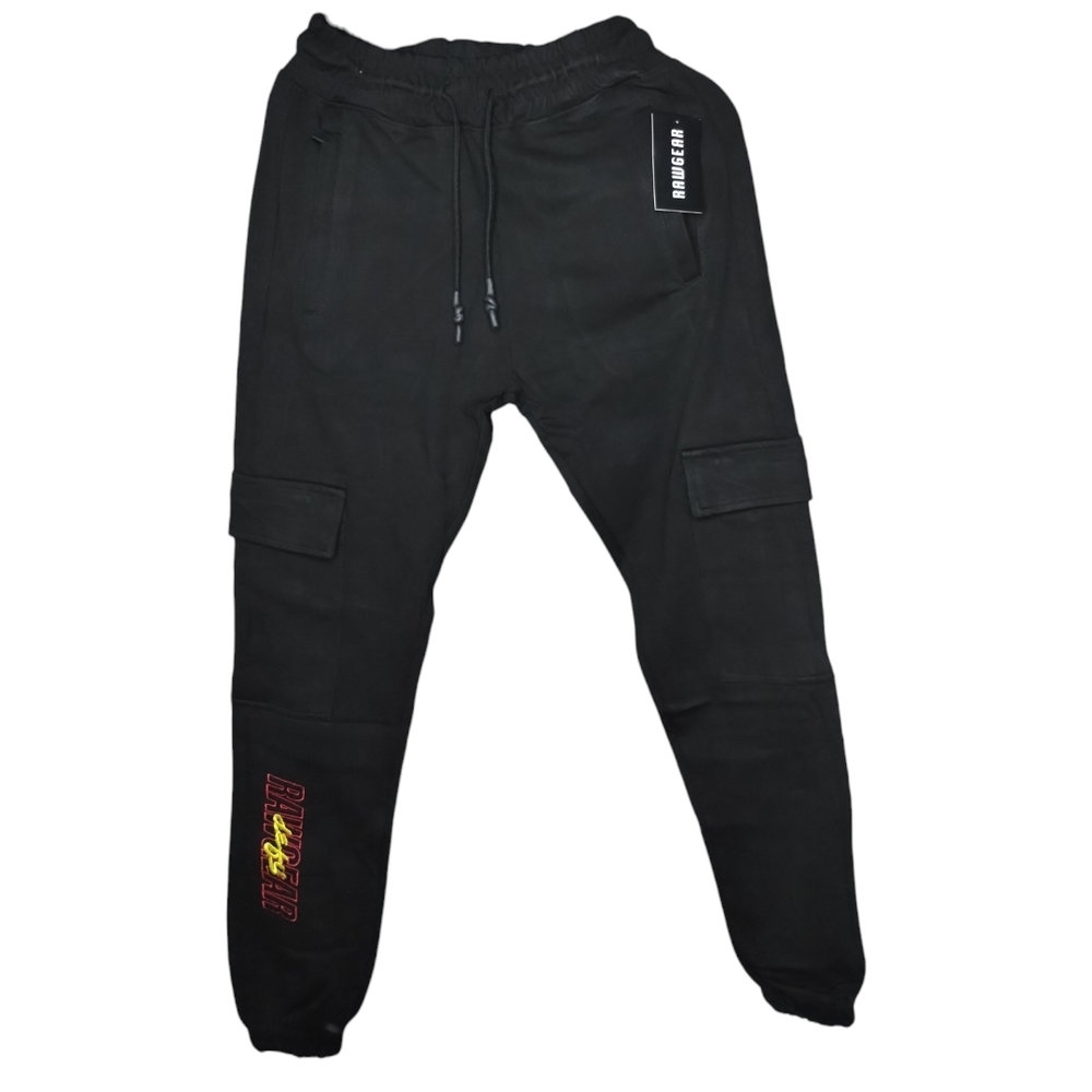 Rawgear Black Jogger Pants w/ White Geometric embroidery Design size sma…